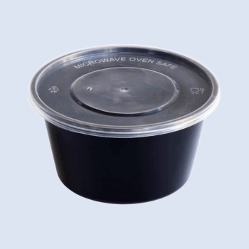Lotus 650ml Black Round Container 50Pc